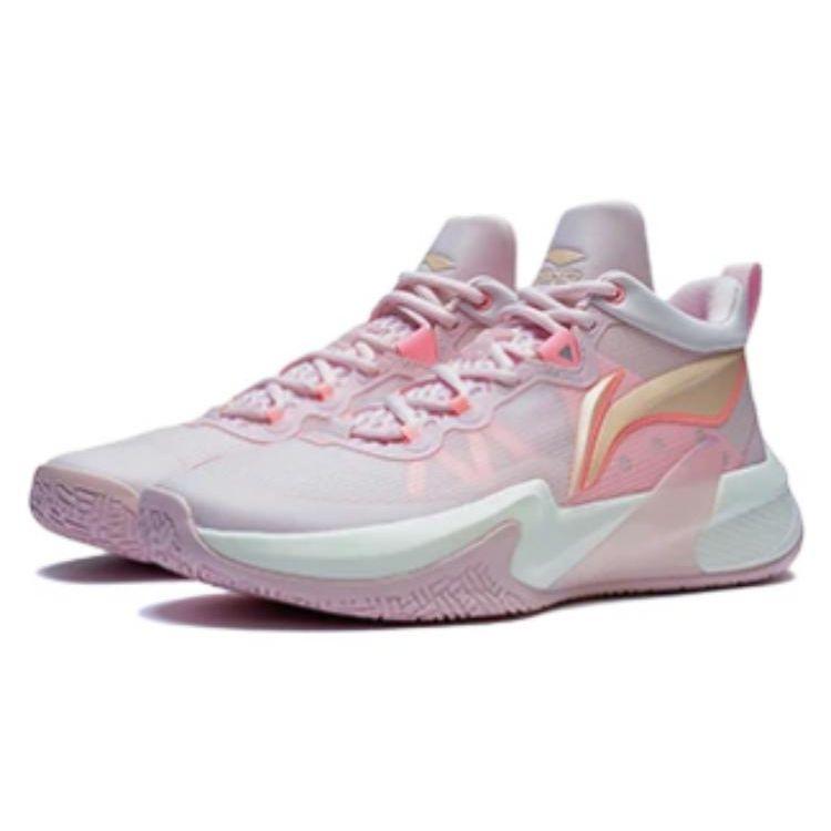 Li-Ning Lightweight Synthetic Leather Shock Absorbing Non-Slip Durable Low-Top Basketball Shoes Men Sneakers Pink ABAS041-2