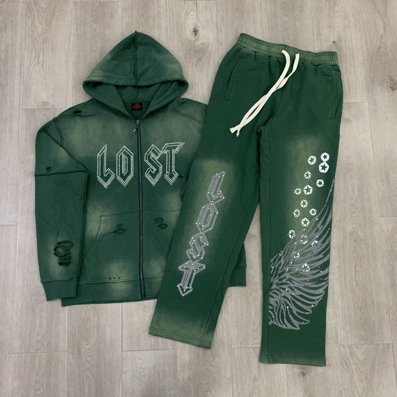 European and American tide brand hot diamond letter printing high street trend leisure street men's and women's leisure loose sweater trousers