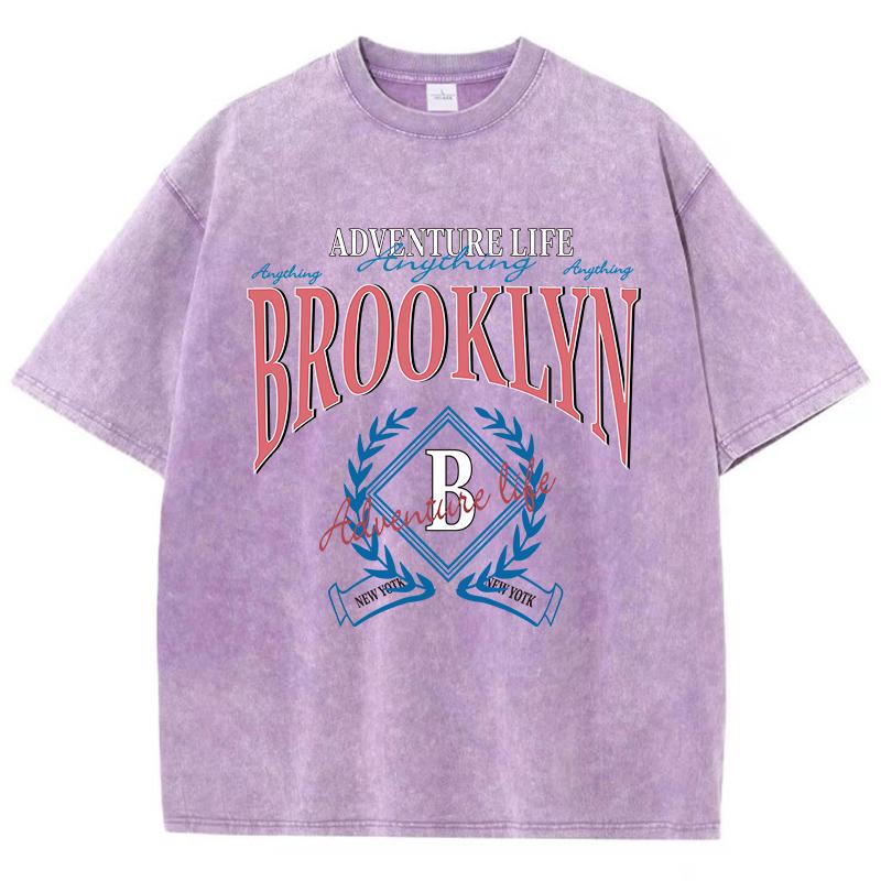 Adventure Life Brooklyn New York Prints Men T-Shirts Street Breathable Short Sleeve Fashion Washed Tops Loose Sports T Shirt