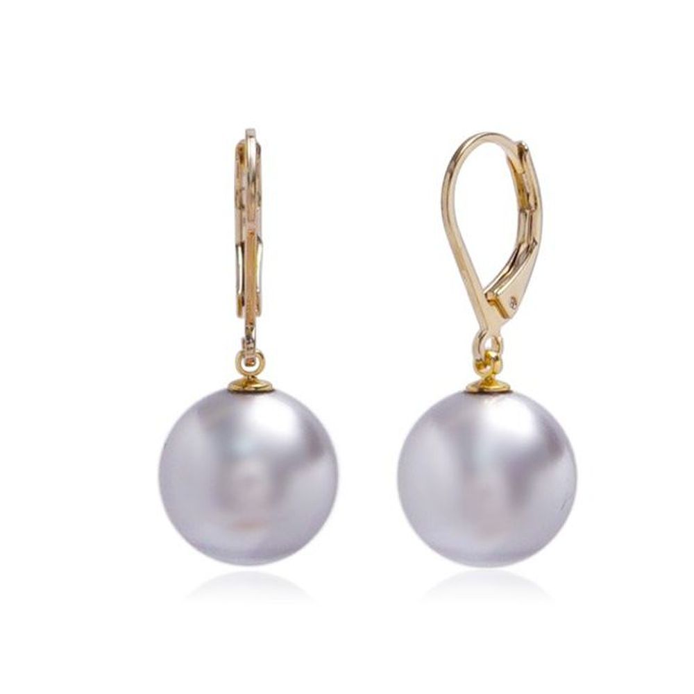 E453 12mm Light Gray Pearl Leverback Earrings