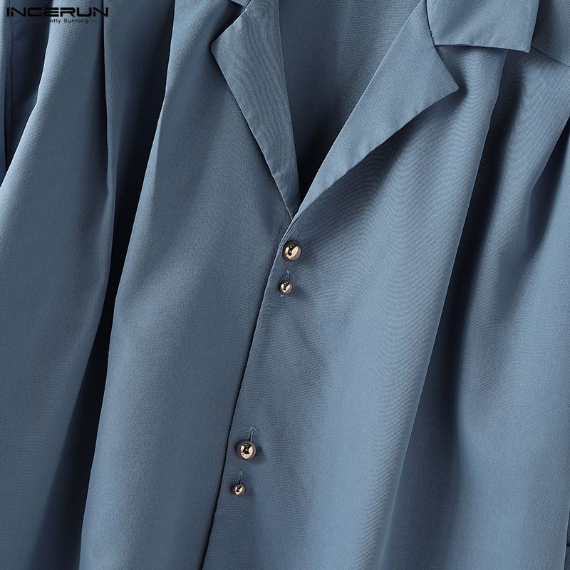 INCERUN Комплекты из двух предметов для мужчин с лацканами, с коротким рукавом, в полоску, рубашка, длинные брюки