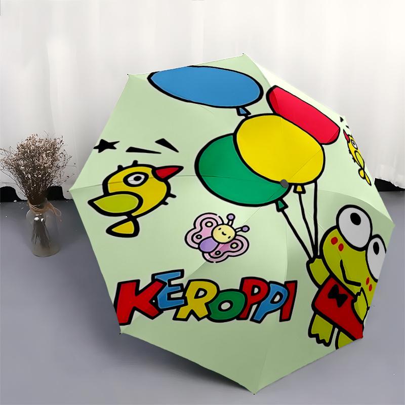 1pc Keroppi Balloon Adventure Automatic Folding Umbrella - Portable 3-Fold Design with Iron Frame, Perfect for Festivals, Travel, Daily Use, and Gifts