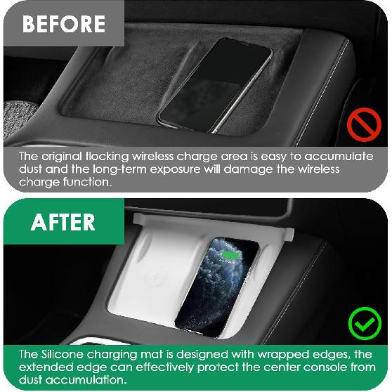 Center Console Wireless Charging Silicone Mat Compatible with Tesla Model 3 Model Y 2023 2022 2021 Accessories Waterproof Cover Interior Pad Non-Slip