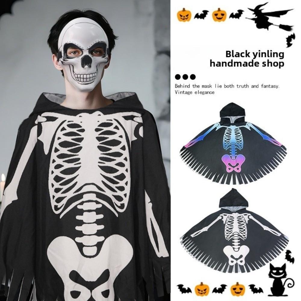 Goth Halloween Props Cloth Skull Bones Cloak Fashion Skeleton Cape Hallowmas