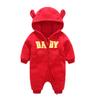 Ромпер для малыша Фея Эльф с капюшоном и медвежьими ушками, длинный, теплый, на осень/зиму (Размер 6М, Красный)