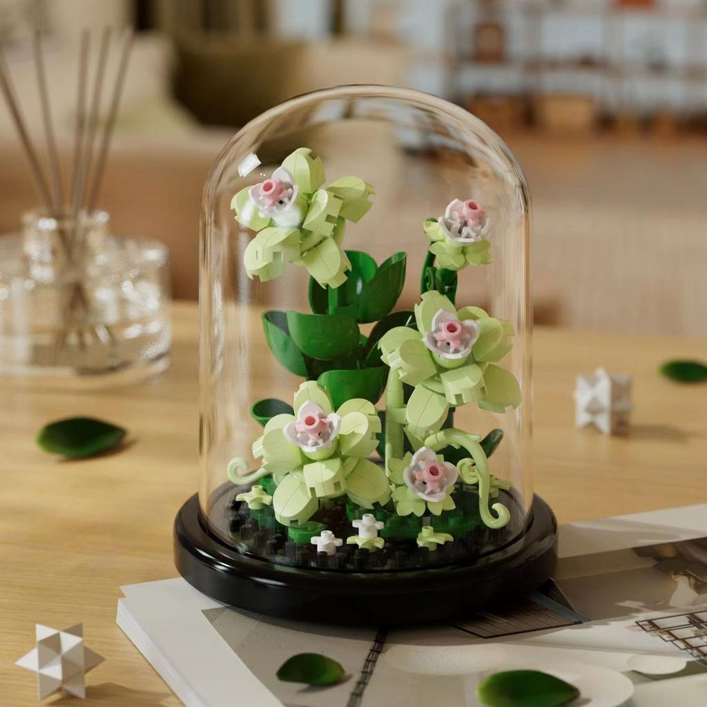 Букет цветов, бонсай, строительные блоки, искусственное пластиковое растение, пылезащитный чехол, микромодель, украшение для дома, игрушка для ребенка, подарок на день рождения