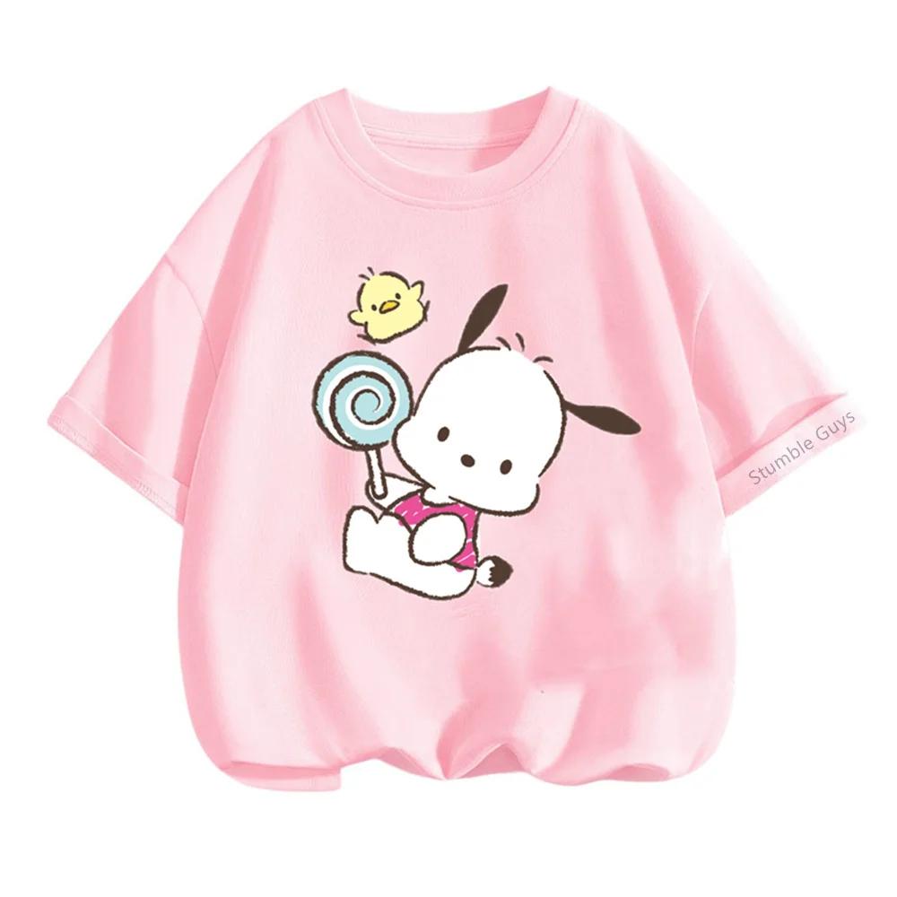 Детская повседневная футболка летняя Sanrio мультяшная с коротким рукавом одежда для мальчиков и девочек