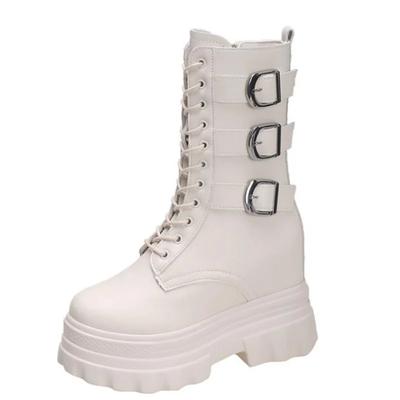 Ботильоны для женщин короткие ботинки с круглым носком высокие мотоциклетные ботинки на платформе толстые кроссовки на каблуке увеличение роста 12 см ботинки