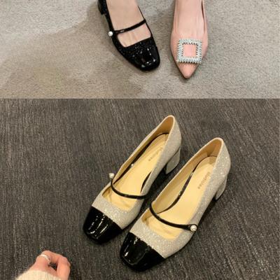 Туфли Мэри Джейн из овчины с блестками, маленькие ароматные туфли с квадратной головкой и толстым каблуком, женские туфли-одиночки