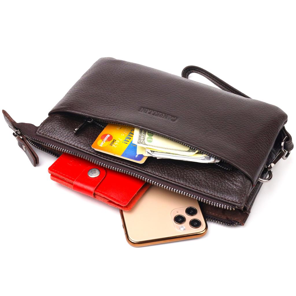 Handsome Clutch Bag for Men Made of Genuine Grained Leather CANPELLINI 21553 Brown