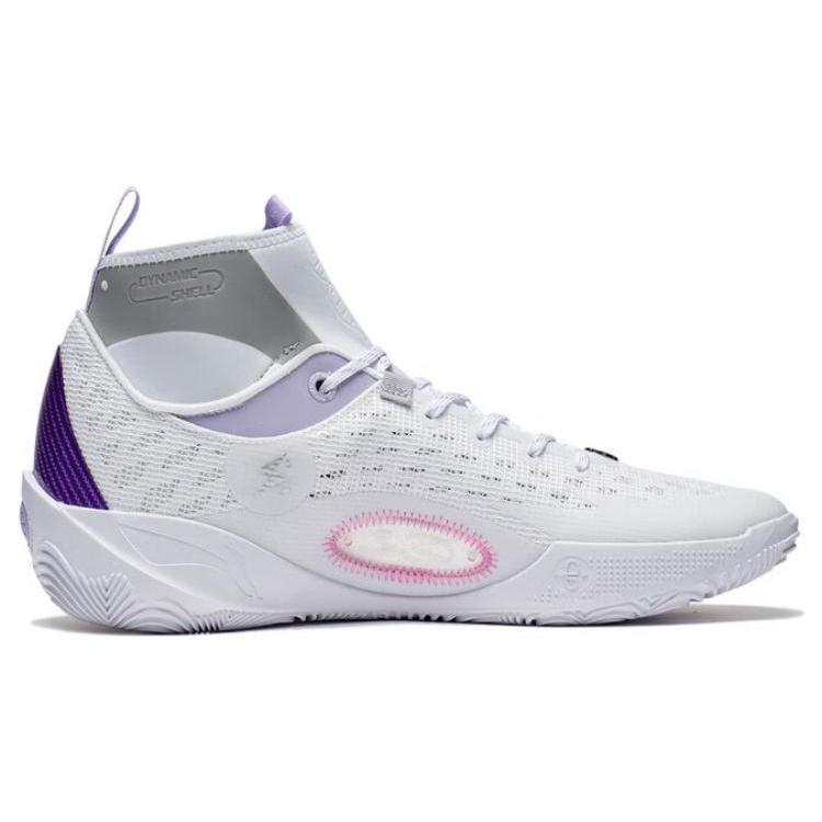 Li Ning 808 2 ULTRA Износостойкие Дышащие Средневысокие Баскетбольные Кроссовки Мужские Белые Плохой Маленький Фиолетовый ABAT007-1