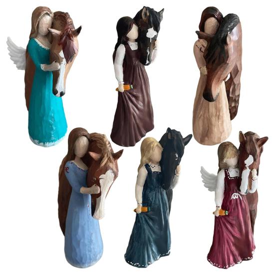 Фигурка девочки-лошади из смолы, статуэтка ангела-пони, скульптура для дома, офиса