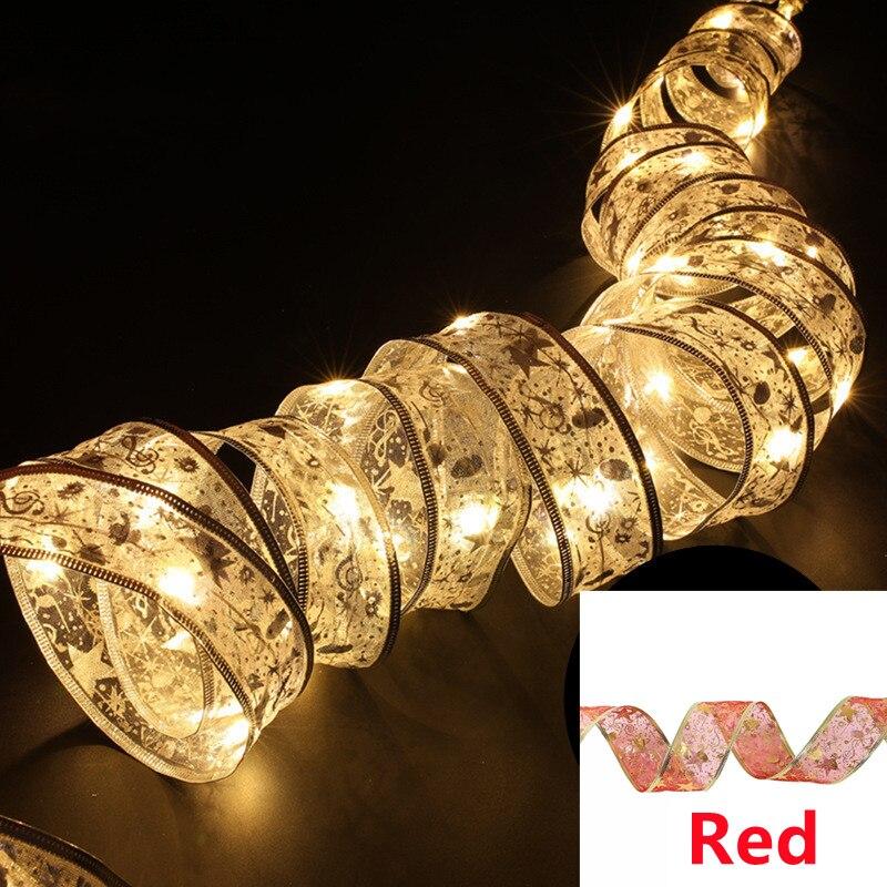 LED Ribbon Fairy Lights Christmas Tree Ornaments Lamp String Lights Lace Bow For Navidad Home New Year Christmas Decoration