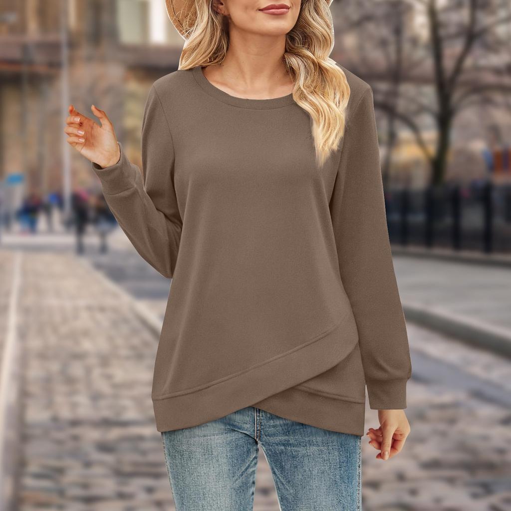 Новая женская однотонная толстовка с круглым вырезом, рубашка с длинными рукавами, осенние женские топы