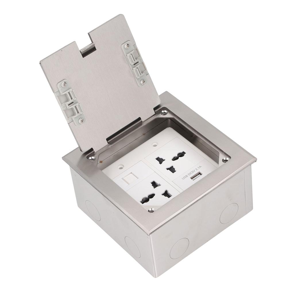 Recessed Floor Outlet Box Water Proof Stainless Steel Flat Socket 16A 2   3 Holes USB   Port Silver