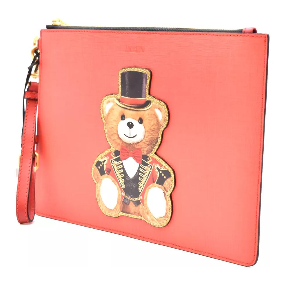 Moschino Logo Embossed Zipper Closure Bear Leather Wallet Clutch Women wallets Red 7A8429-8210-1115