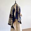 Luxury Women's Thick Faux Cashmere Scarf - Winter Warm Vintage Plaid & Warhorse Print Soft Shawl for Travel & Daily Wear