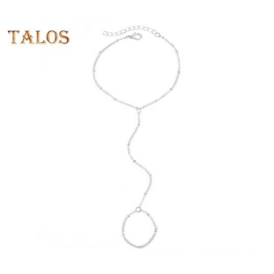 Women Bracelet Ring Integrated Alloy Retro Hand Chain Bracelet Ring Hollow Chain Finger Ring Slave Bracelet Boho Beach Jewelry Gift