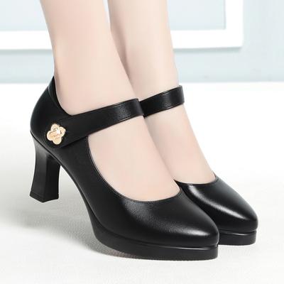 Весенняя мода на высоком каблуке, женская обувь, толстый каблук, удобная толстая подошва, заостренный носок, водонепроницаемые противоскользящие одинарные туфли