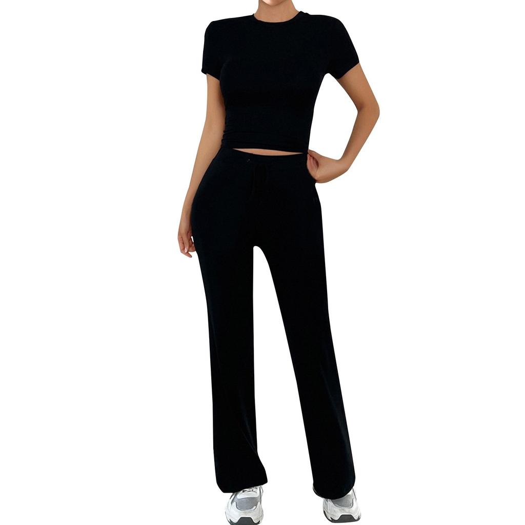 Летний темпераментный однотонный повседневный модный комплект с круглым вырезом