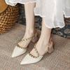 Fashion 2025 Summer New Kitten Heel French Niche Block Heel Pointed Toe Rivet Wrapped Head Back Empty Sandals for Women