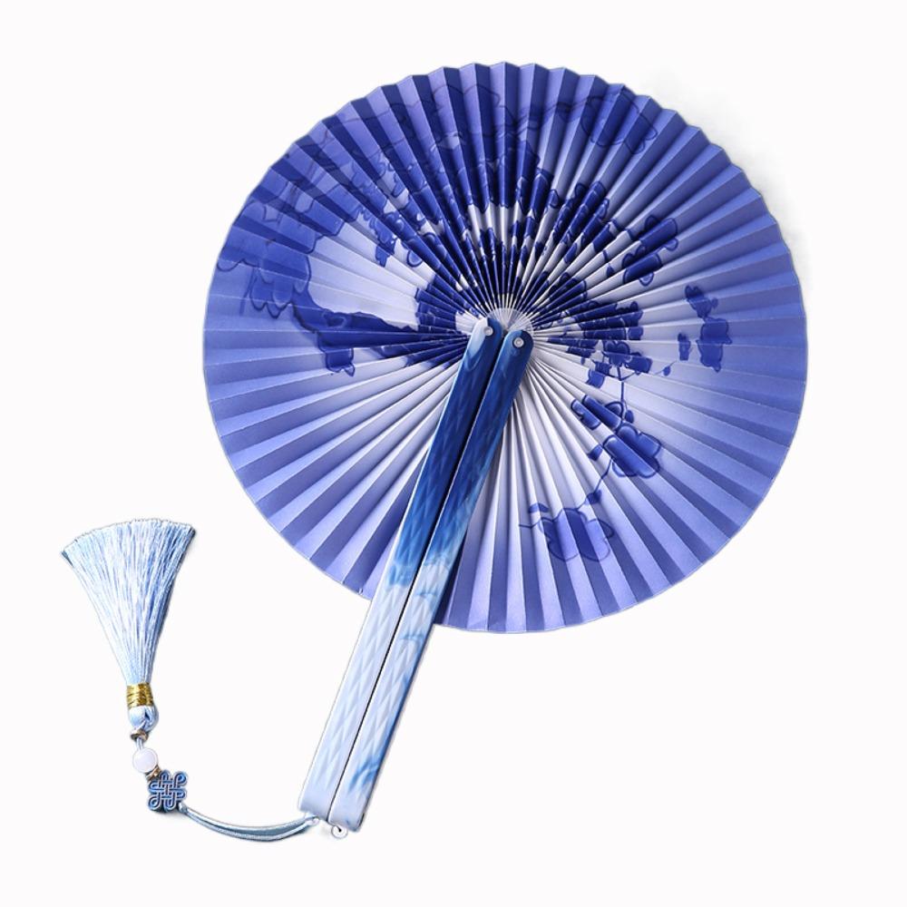 Винтажный круглый бумажный веер с цветочным узором, веер в китайском стиле, складной бумажный веер, реквизит для фотографии