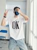 Мужская футболка из 100% чистого хлопка с принтом, смелый дизайн с буквой OK, обычный крой, повседневный стиль, дышащая ткань, удобная
