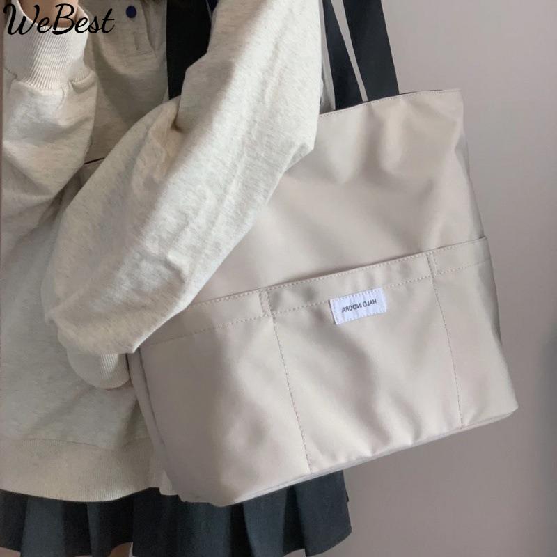 Женская большая сумка, эстетичная однотонная студенческая повседневная сумка на плечо, большая вместительная Оксфордская многоразовая пляжная сумка для покупок 2022