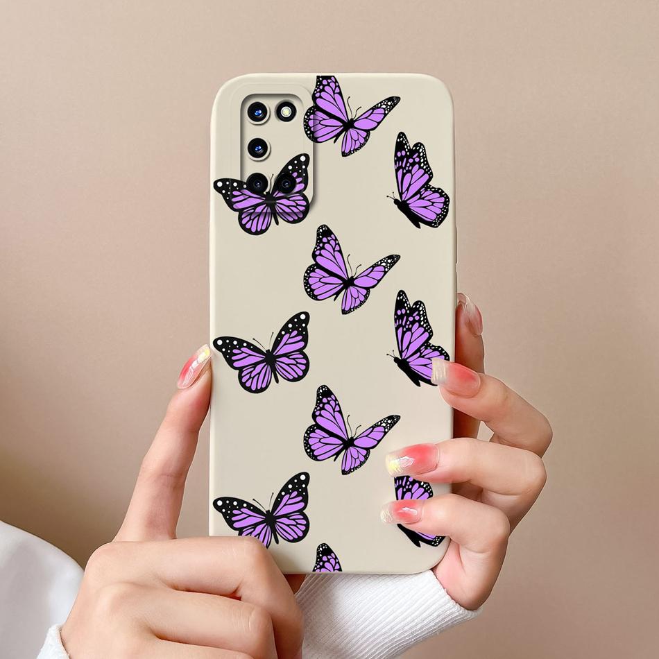For Oppo A52 A72 A92 Case Butterfly Heart Simple Back Cover Soft Liquid Silicone Funda Camera Protection Anti Drop Phone Housing