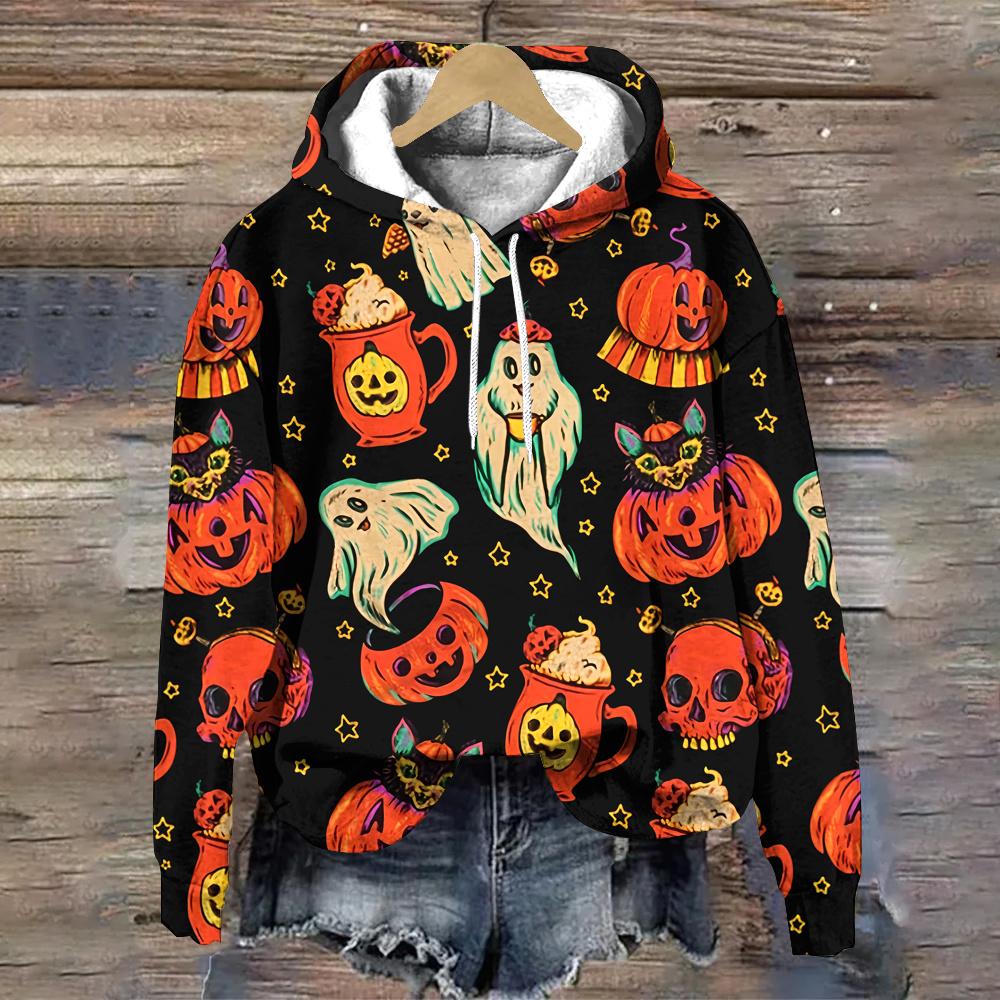 Мультфильм Женская толстовка с капюшоном Хэллоуин Милая женская одежда Топы Осенние повседневные пуловеры толстовки Модные свободные женские толстовки