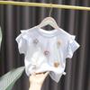 Футболка с короткими рукавами для девочек в корейском стиле из хлопка с 3D-цветочным узором - модная летняя детская одежда