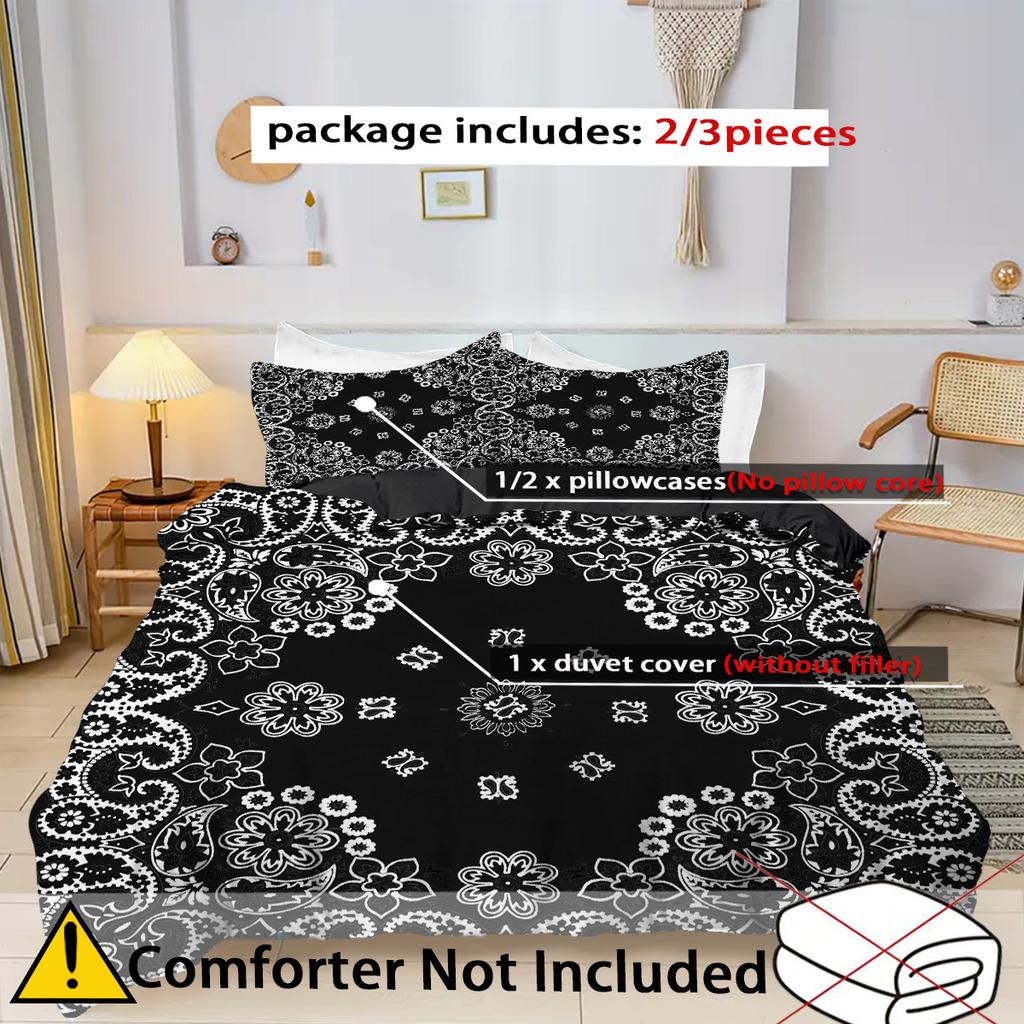 Classic Black Paisley Art Flower 3D Printed Quilt Cover Vintage Bedding Cover Home Polyester Textiles Duvet Cover Pillowcase