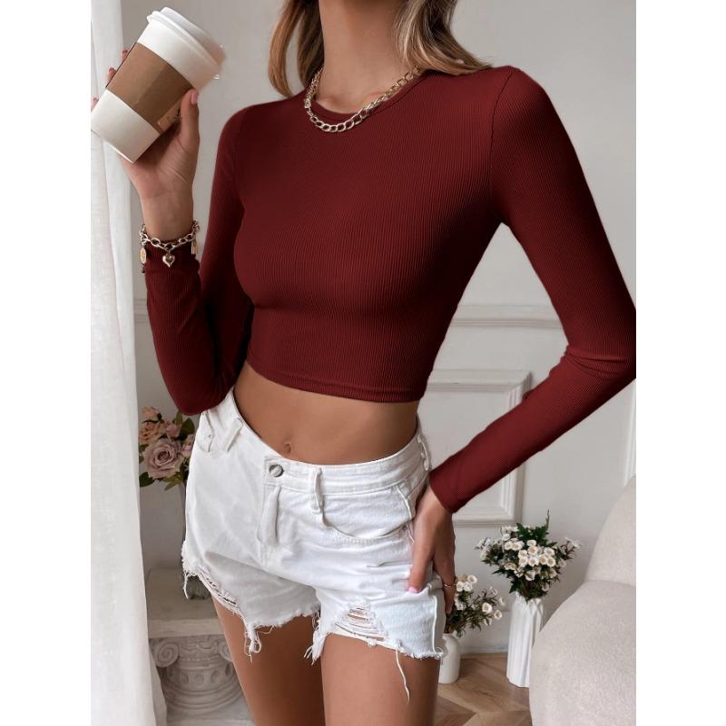 DAFIFY Женские модные повседневные весенне-осенние однотонные блузки и рубашки с круглым вырезом и длинными рукавами с принтом