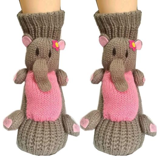 1 пара зимних носков с 3D-принтом с животными из мультфильмов, вязаные нескользящие утолщенные эластичные теплые носки средней длины с подошвой в силиконовые точки