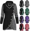 Women O-Neck Long Sleeve Solid Botton Pachwork Asymmetric Tops Sweater
