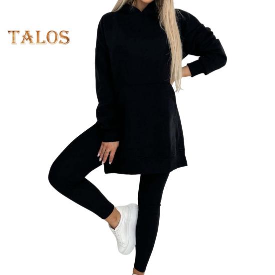 Комплект из 2 предметов: топ и брюки, длинный рукав, капюшон, разрез, толстовка с капюшоном, эластичная талия, облегающие брюки, спортивный костюм для фитнеса, повседневная домашняя одежда для школы