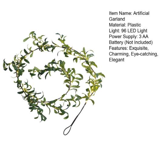 Lighted Artificial Greenery Twig Vine Garland 96 Fairy Lights 6FT Battery Operated Pre-lit Faux Olive/Eucalyptus Vine with Timer