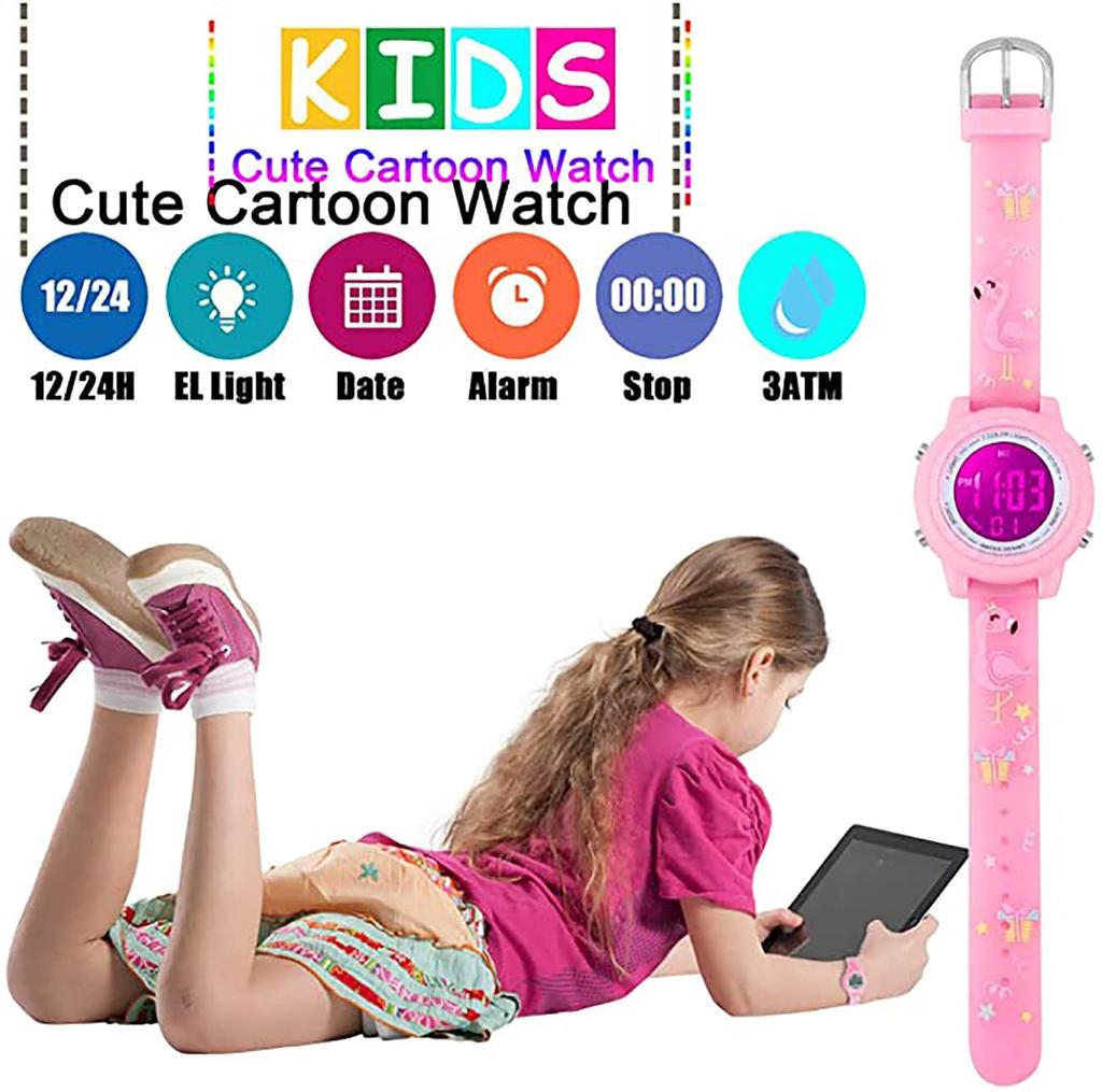 Toddler Boys Girls Kids Digital Children 3D Cute Cartoon 7 Colors Light Waterproof Sports Girls Boys Electronic Watch Years Old Watch, 5-15