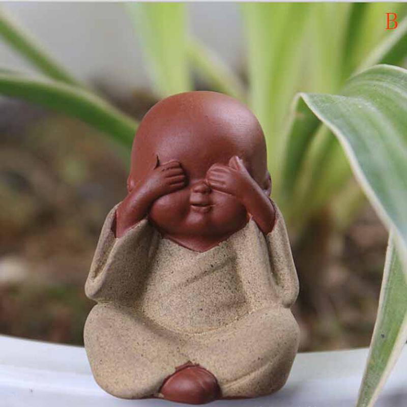 Small Buddha Statue Monk Purple Clay Tea Pet Figurine Crafts