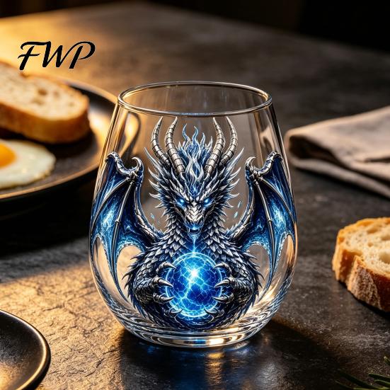 Novelty Housewarming Present Dragon Pattern Glass Water Cup, Lead-free Drinking Glass, Mythical Creature Themed Cup for Iced Drinks Home Office