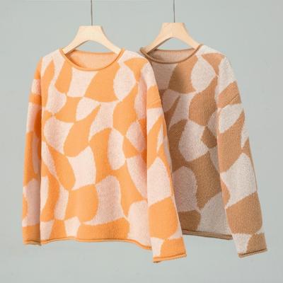 Длинный рукав топ принт кардиган трикотаж свитер с V-образным вырезом