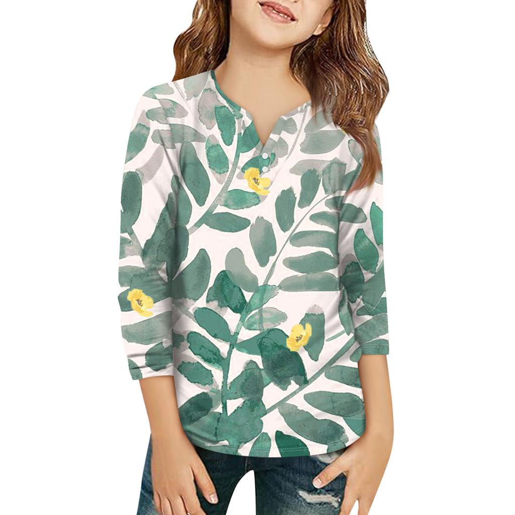 Детская футболка с рукавом 3/4, повседневная футболка с принтом, круглый вырез, блузка-пуловер