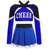 Girls Cheerleading Outfit Long Sleeve Letter Print Color Block Crop Top Pleated Skirt Set