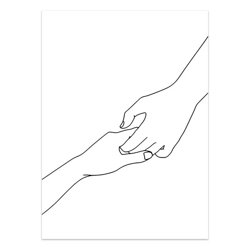 Черно-белая пара линий, настенная живопись на холсте, рисование линий, ручная любовь, поцелуй, постеры и принты, скандинавская картина, декор для гостиной