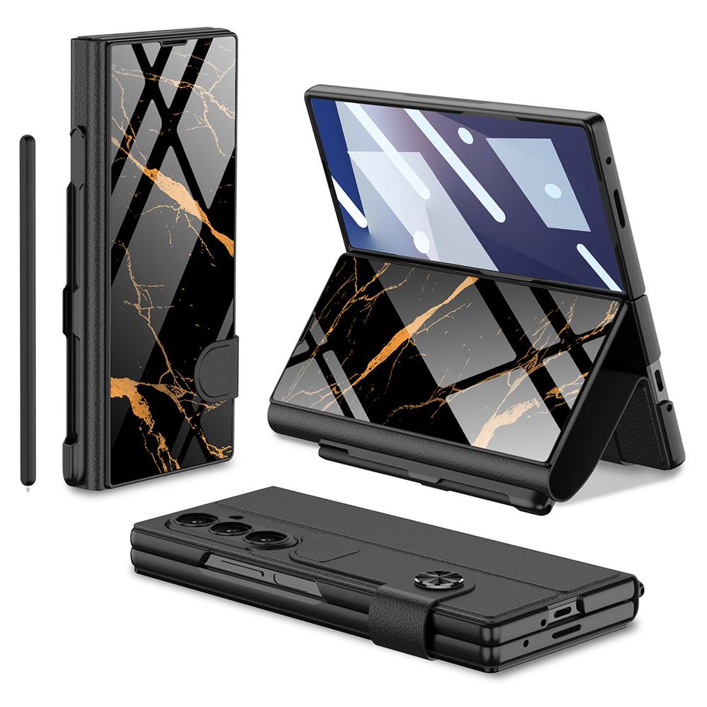 GKK Чехол для Samsung Galaxy Z Fold7 5G со слотом для стилуса, Жесткий ПК+ПУ+Закаленное стекло, Чехол для телефона