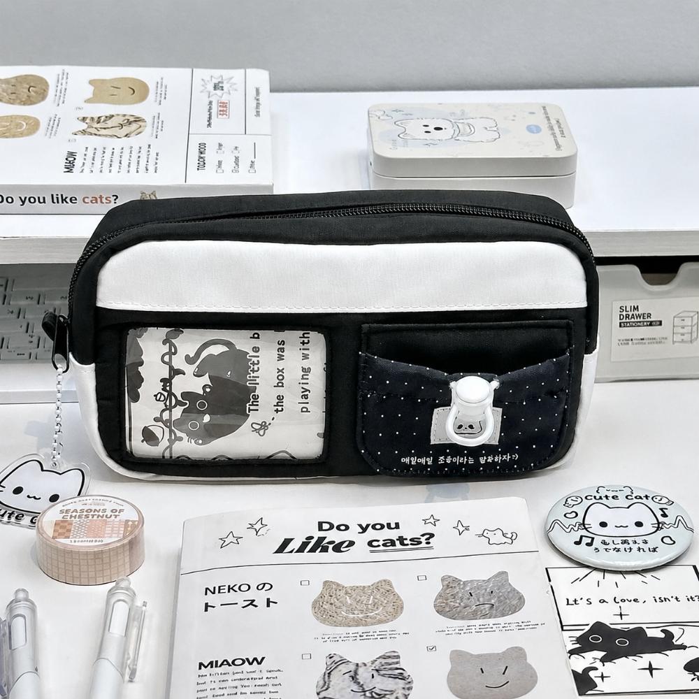 Black White Pen Bag Polka Dot Pencil Pouch Korean Pen Storage Organizer  Gift