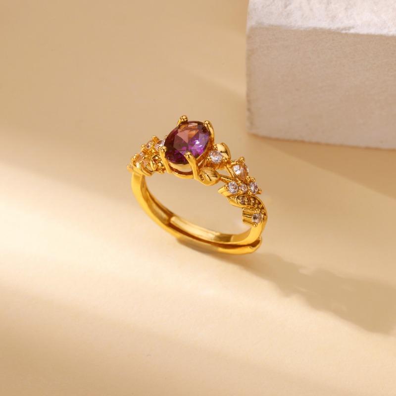 Medieval Bauhinia Flower Zircon Heavy Industry Flower Index Finger Ring Retro Court Style Ring Light Luxury Jewelry New