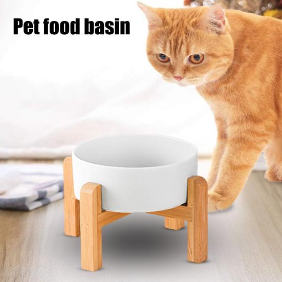 1800ml Elevated Ceramic Cat Bowl Raised Pet Food Bowl with Wooden Stand Anti Vomiting Dog Water Food Dish for Cats Small And Medium Dogs