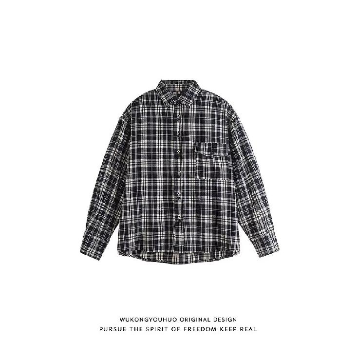 2024 Клетчатая рубашка с длинным рукавом в японском стиле Гонконга Ins Свободная рубашка для мальчиков Летнее модное универсальное повседневное пальто