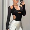 European and American Spring and Autumn Women's Sexy Hollowed Out Backless Slim Fit Long Sleeved Jumpsuit